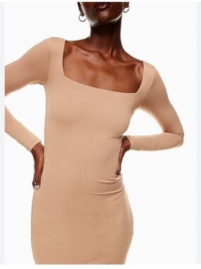 Aritzia Babaton Contour Squareneck Longsleeve Mini Dress - Taupe